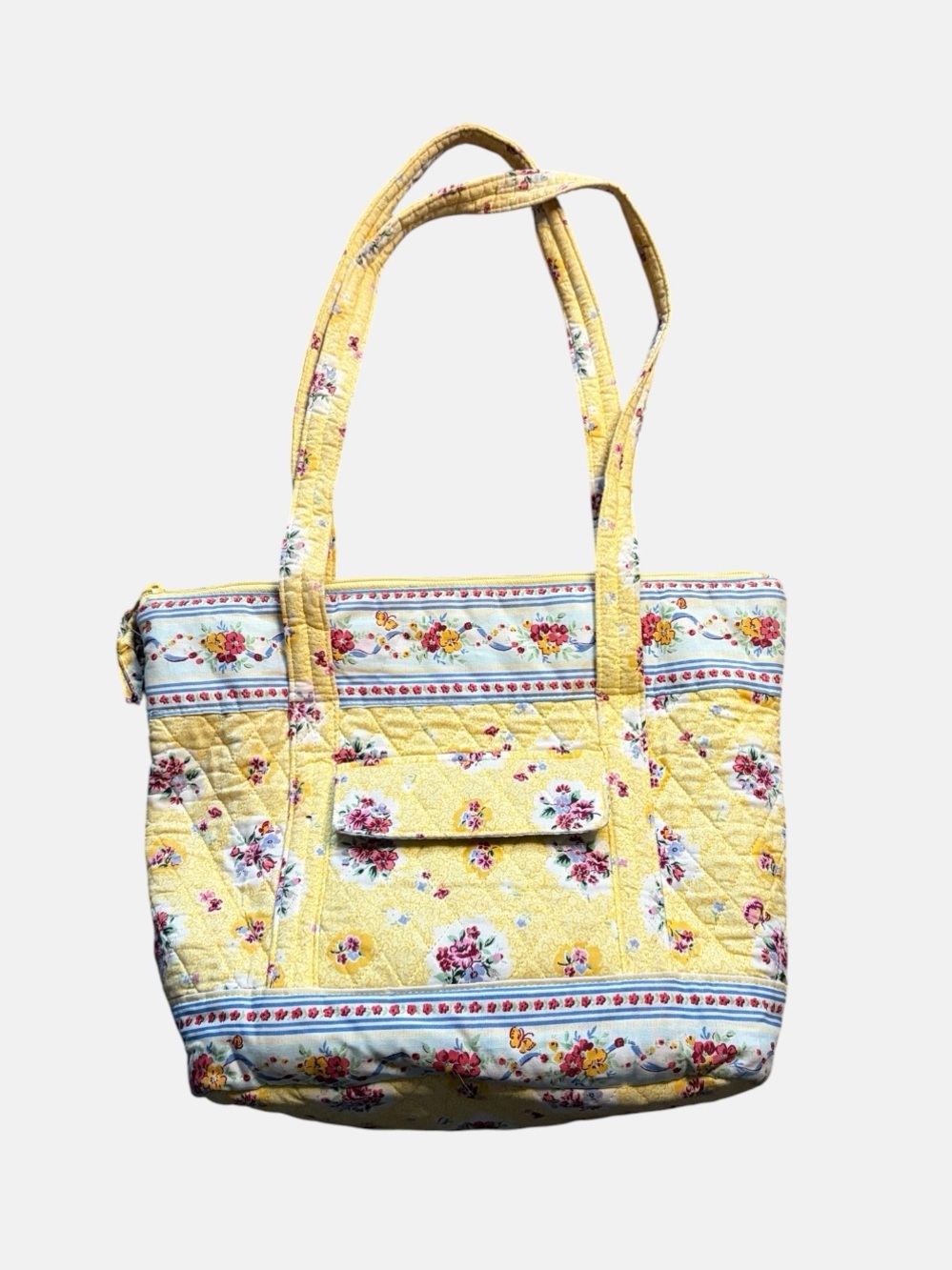 Quilted Yellow Floral Cottagecore Tote Bag Gingham Lined - Picture 2 of 4